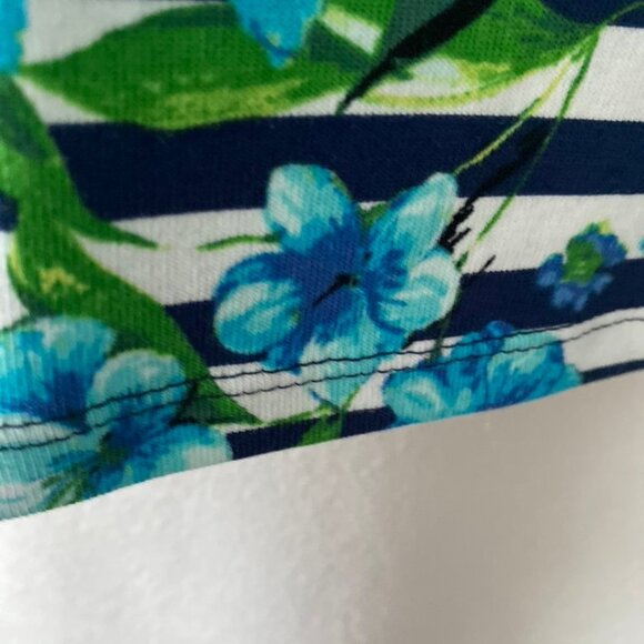 Rafaella Size L Black/White Stripe Cut Out Floral Top - Picture 14 of 16